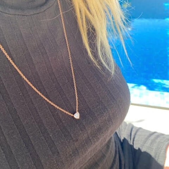 Ciondolo Tubolare A Forma Di Cuore In Oro 14K Su Collana Corda 45,7 Cm, Oro Rosa