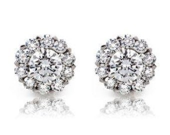 Diamond Halo Earrings , 1.5 carat Diamonds Top quality Diamonds