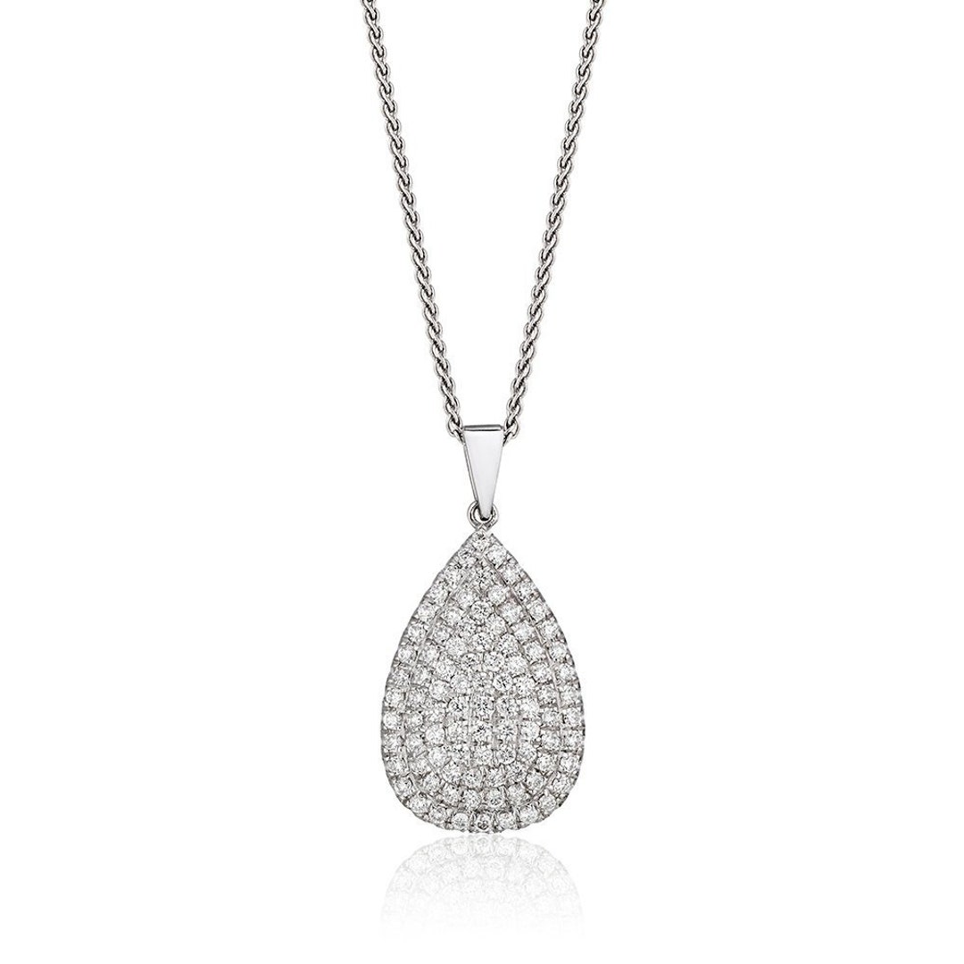 White Gold Teardrop Diamond Pendant, 14k Solid Gold Diamond Tear Drop Shaped Pendant, Pear