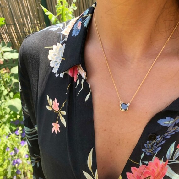 Cushion Cut Solitaire Black Diamond Pendant Geometric And Etsy