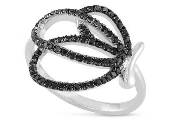 Anillo de mariposa de oro rosa macizo y diamantes, anillo de diamantes de mariposa único, anillo de declaración de diamantes negros