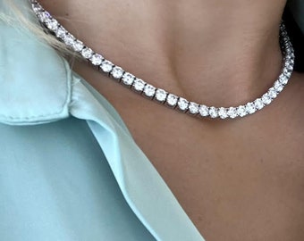 Big Lab Diamond Tennis Necklace, 30 Carat Diamond Tennis Necklace, Top Quality Lab Diamond Tennis Chain, Tennis Necklace For Women 14K gold