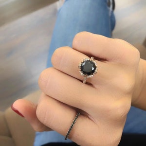 2.70 carat Black Diamond Rose Shaped Engagement Ring, 14K Rose Gold Black Diamond Wedding Ring image 6