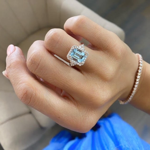 Buy Emerald Cut Aquamarine Ring, Engagement Ring, Unique Engagement Ring,  Aquamarine Solitaire Ring, Natural Aquamarine Ring, Emerald Cut Ring,  Online in India - Etsy