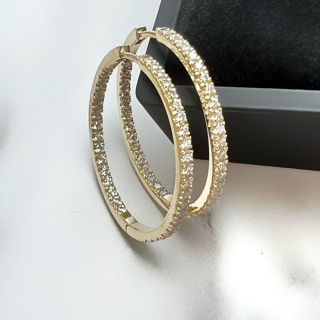 Medium Lab Diamond Hoop Earrings, Remarkable Solid Gold Diamond Hoops ...