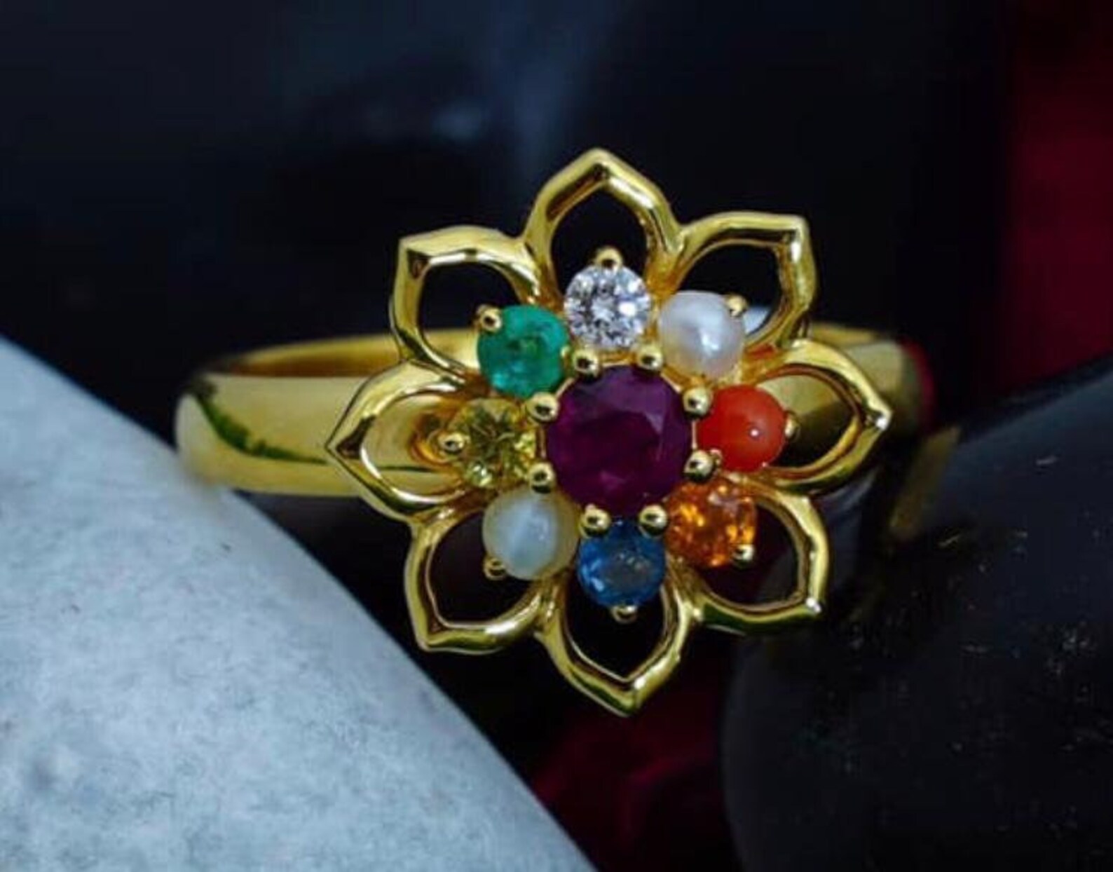 925 Sterling Silver Beautiful Gold Plated Ring With Semi Etsy UK