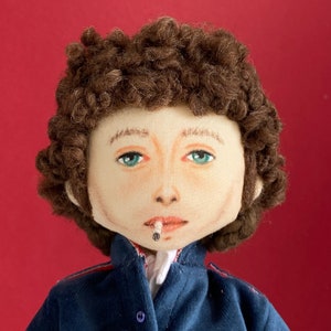 Figure Bob Dylan Icon Cloth Doll, Bob Dylan Doll with Cigarette, American Folk Art Dolls