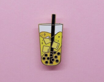 Mango Tea Boba Hard Enamel Pin | Yellow Bubble Tea Pin