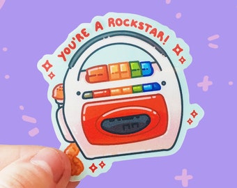 You're a Rockstar – Cassette Recorder – Kawaii – 80s – Vinyl Sticker – 90s – Laptop Sticker – Decal – aoyuna