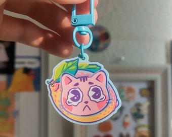 Crying Lemon Cat – Blue Keycharm – Cute Keychain – Kawaii – Fruit – Lemon – Cat –  aoyuna