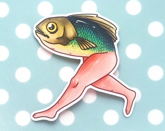 Fish with Legs Sticker – Vinyl Sticker – Stationery – Waterproof – Reversed Mermaid – Laptop Sticker – Weird – aoyuna