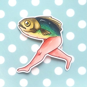 Fish with Legs Sticker – Vinyl Sticker – Stationery – Waterproof – Reversed Mermaid – Laptop Sticker – Weird – aoyuna