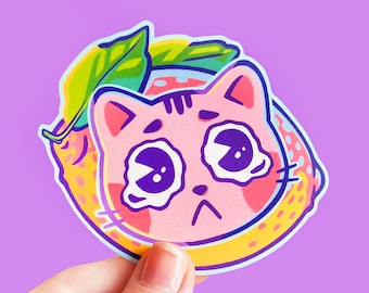 Crying Lemon Cat Sticker – Vinyl Sticker – Stationery – Waterproof – Kawaii – Laptop Sticker – Decal  – aoyuna