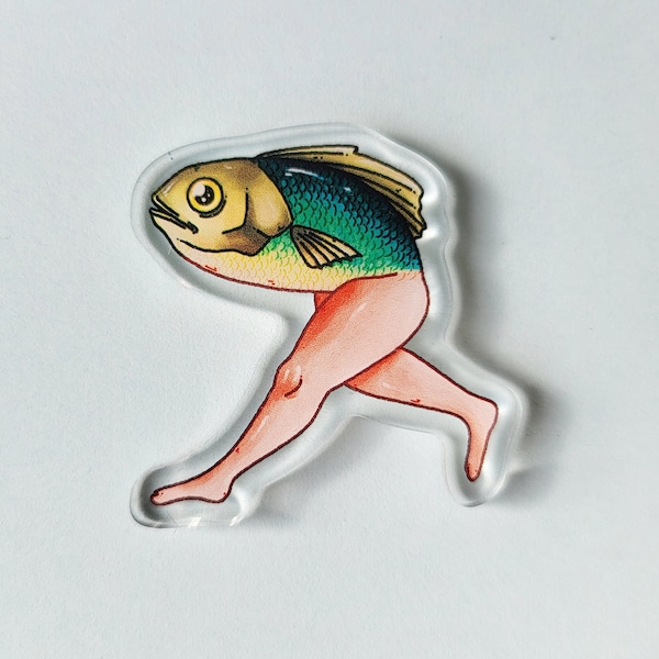 Fish with Legs – Acrylic Pin – Pin Badge – Weird – Mermaid – aoyuna