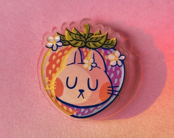 Cute Strawberry Cat – Acrylic Pin – Pin Badge – Kawaii – Fruit – aoyuna