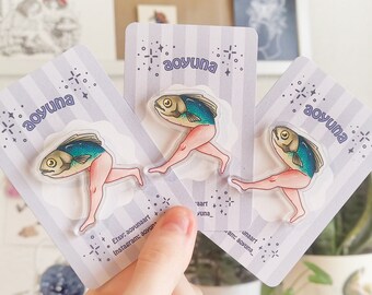 Fish with Legs – Acrylic Pin – Pin Badge – Weird – Mermaid – aoyuna