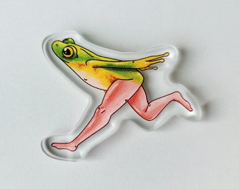 Frog with Legs – Acrylic Pin – Pin Badge – Weird – Run – aoyuna