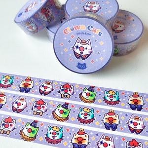 Silly Clown Cats WashiTape Stationary Removable Rainbow Kawaii Tapes aoyuna image 1