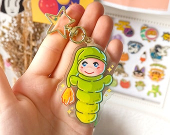 Green Worm Keycharm – Green Keycharm – Cute Keychain – Kawaii – Worm – Vintage – Glossy –  aoyuna