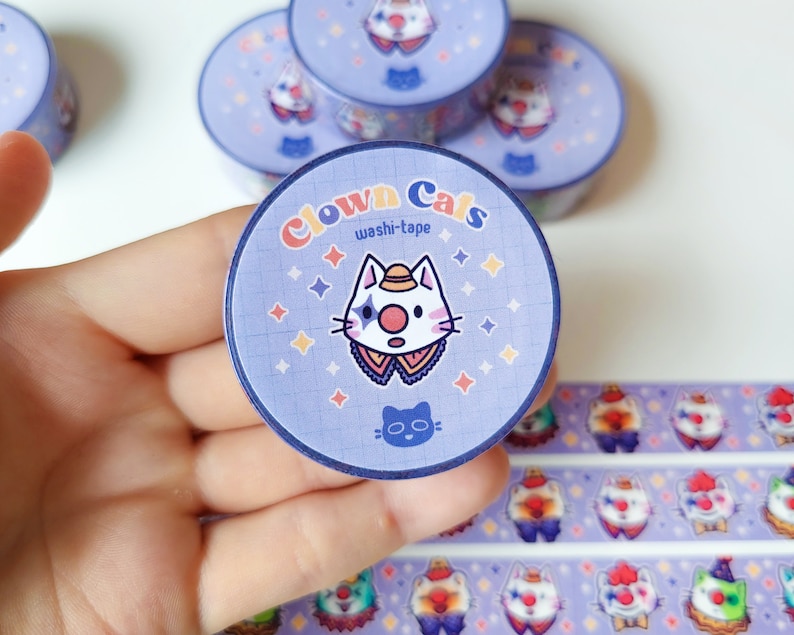 Silly Clown Cats WashiTape Stationary Removable Rainbow Kawaii Tapes aoyuna image 2