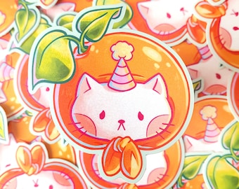 Sad Orange Cat Sticker – Vinyl Sticker – Stationery – Waterproof – Cute Fruit – Laptop Sticker – Weird – aoyuna