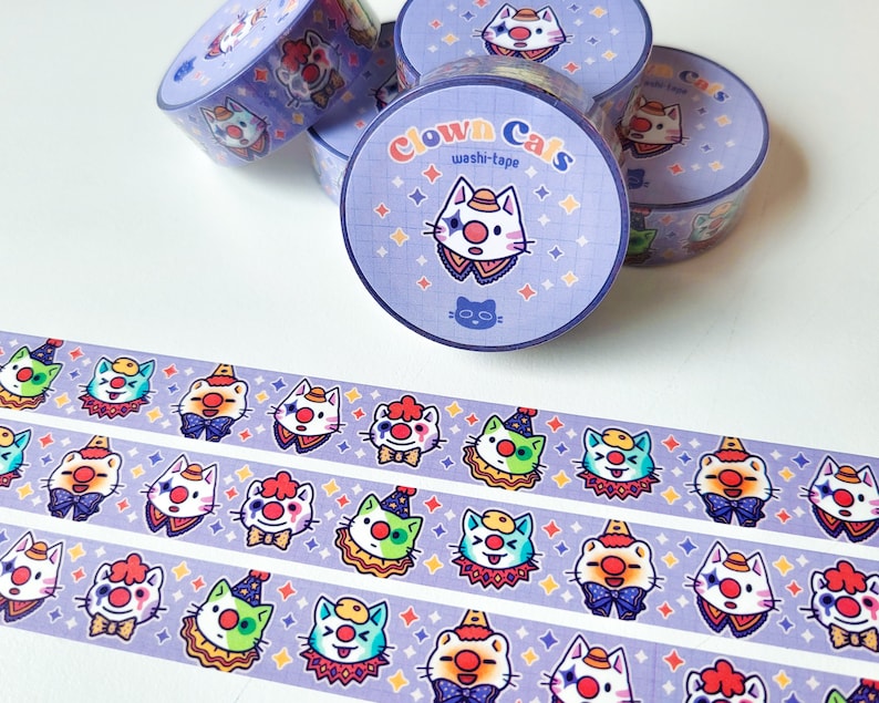 Silly Clown Cats WashiTape Stationary Removable Rainbow Kawaii Tapes aoyuna image 3
