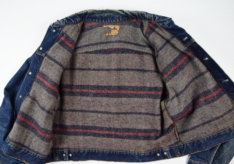 Vintages 60s Big E Levis Horse Blanket Lined Denim Jacket Etsy