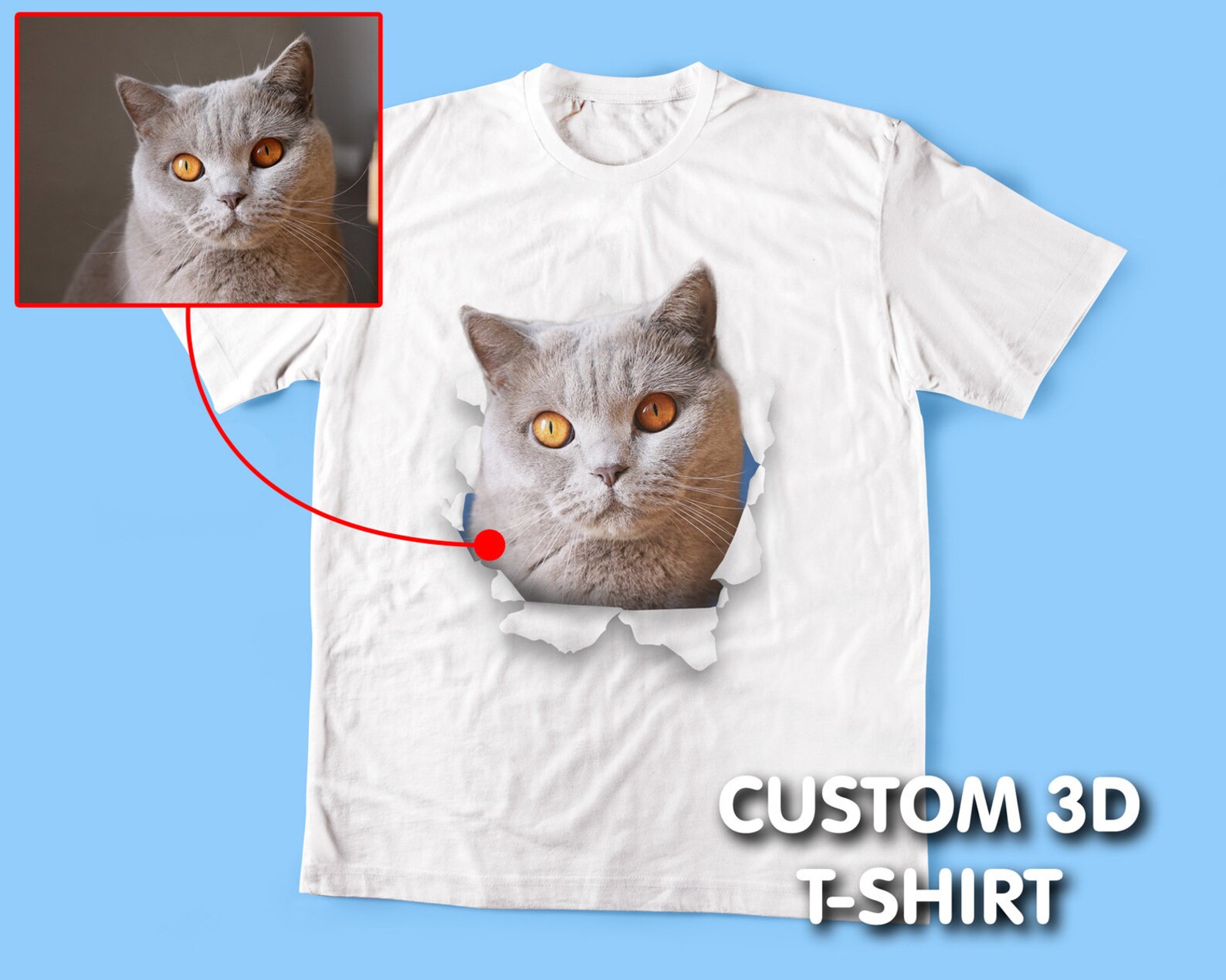 Custom Cat 3D Tshirt 3D Tshirt Pet Photo Tshirt Cat Etsy