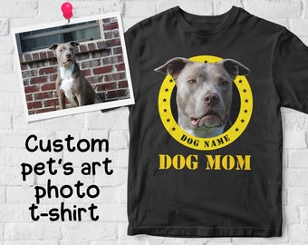 Dog Mom T-Shirt, Custom Dog T-shirt, Pet Photo T-Shirt, Pitbull T-Shirt, Pet Photo Art, Pitbull Oil Paint, Pitbull Mom T-Shirt