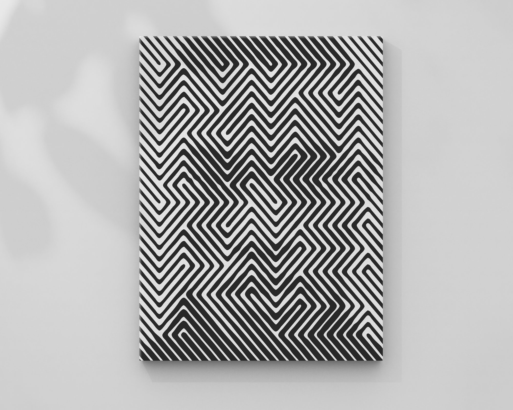 Modern Black White Lines Art, Optical Illusion Art, Halftones
