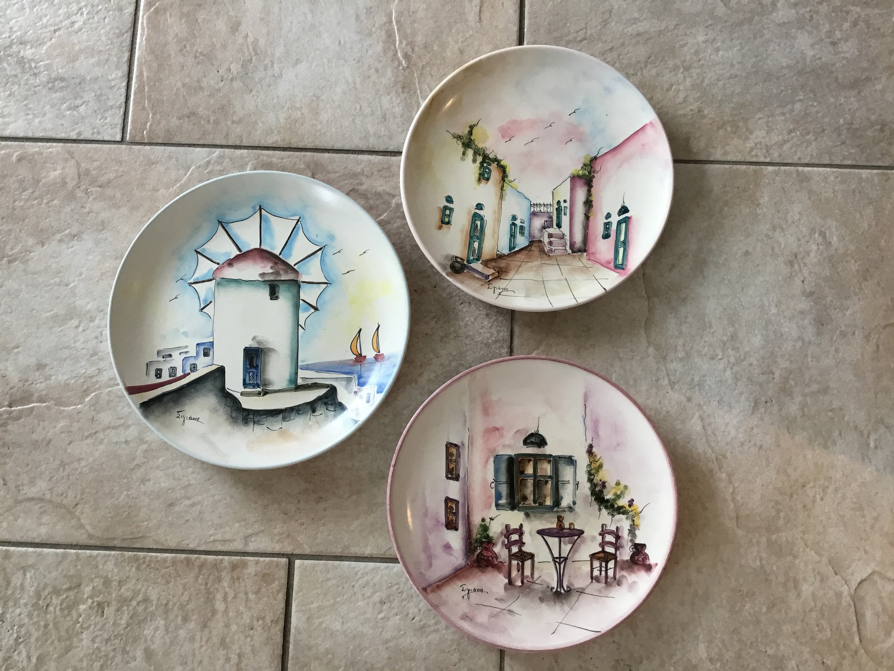 3 Vintage Handpainted Plates From Greece Etsy UK