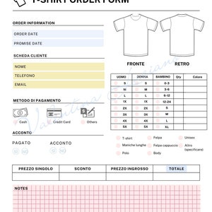 Order form for custom t-shirts