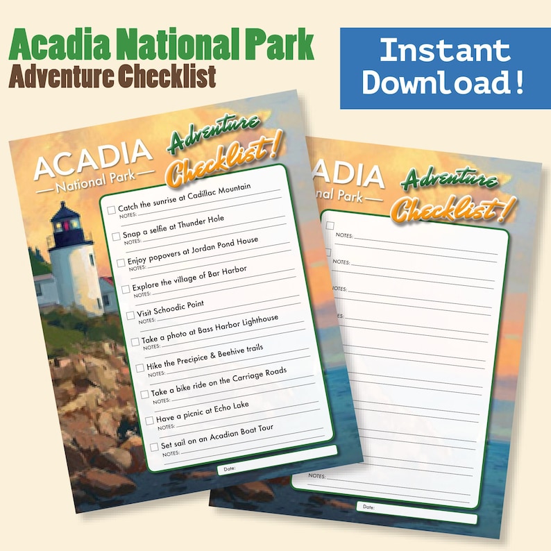 Acadia National Park Printable Adventure Checklist Pdf | Letter Size ...
