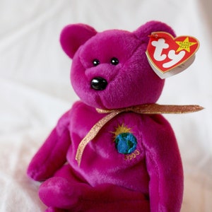 Millennium Beanie Baby Millennium Rare Ty Beanie Baby Bear in Mint Condition Magenta Plush Ty Bear Toy Gift for Collectors Ty Beanie Babies