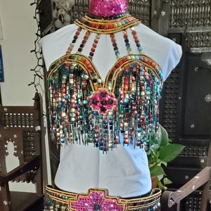 Multicolored beaded professional bellydance costume