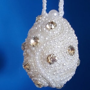 Rhinestone and pearl OOAK handmade Easter egg or Christmas ornament (3&quot; tall egg)
