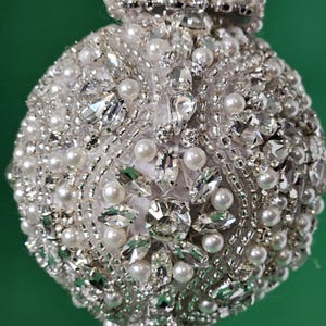 Magnificent pearl and rhinestone ornament would be the centerpiece on your Christmas tree (3&quot; ball)