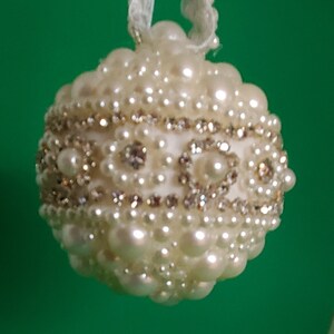 Pearls and rhinestones with pearl &quot;bubbles&quot; decorate this OOAK handmade Christmas or wedding ornament (3&quot; ball)