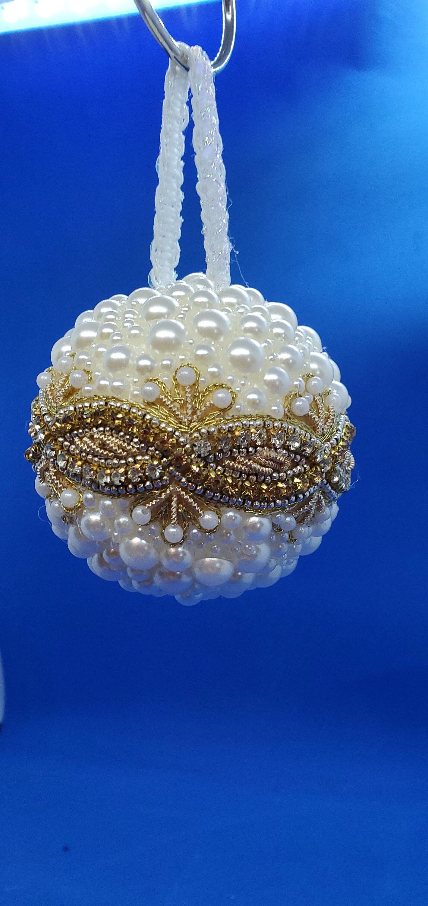 White pearl bubbles with gold rhinestone and pearl trim OOAK Etsy