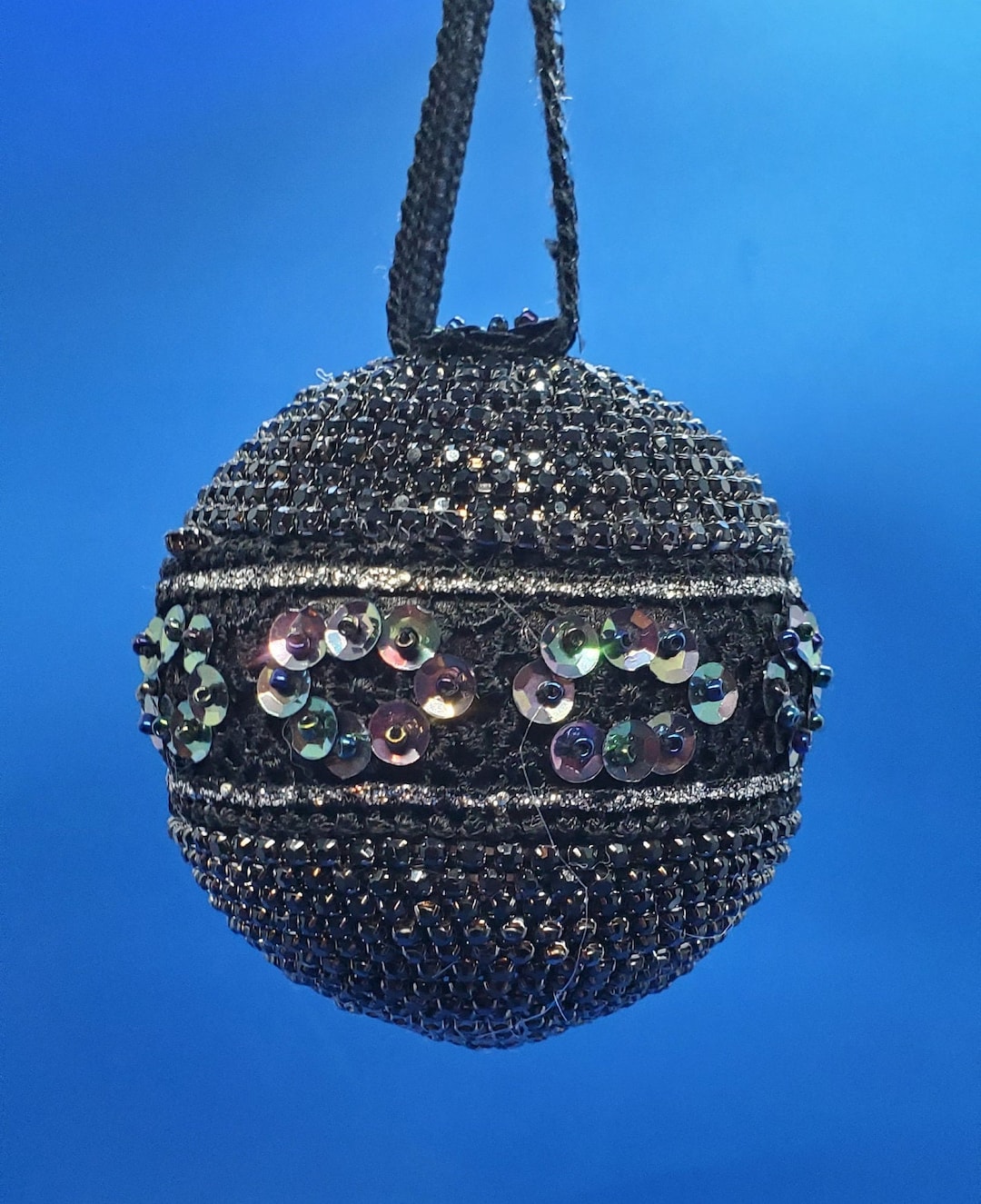 Black Rhinestone Chain Spiraled With Iridescent Black Sequin Trim ...