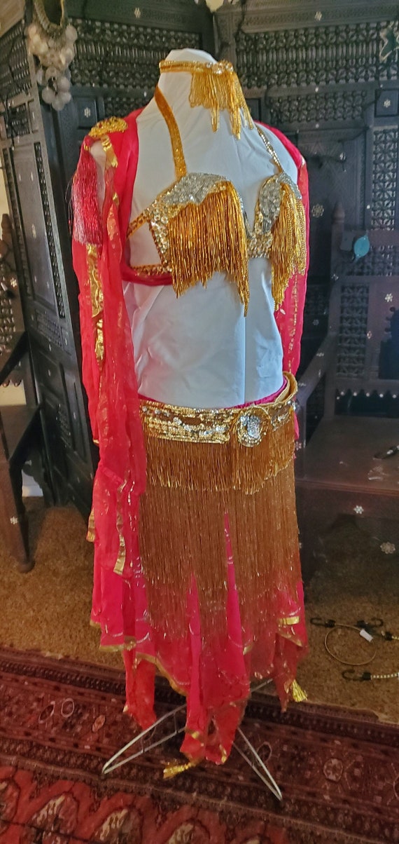 Gold beaded professional bellydance costume with p