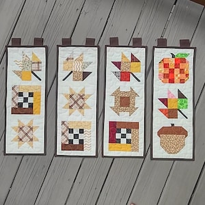 Handmade Fall Quilted Wall Hanging: Patchwork Pumpkin, Maple Leaf & Acorn, can be used as Table Runner