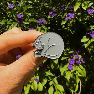 Sleeping Cat Enamel Pin - Witch Cat Pin - Grey Cat Pin - Cat Lapel Pin - Cat Pin Badge - Cat Gift - Animal Lover Gift - Cute Enamel Pin