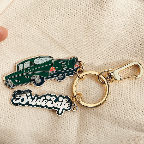 Drive Safe Enamel Keychain - Designer Keychain - Unique Key Ring - Fun Bag Charm - Soft Enamel Keychain