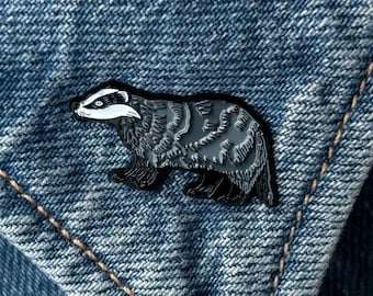 Badger Enamel Pin - Forest Animal Brooch - Woodland Badger Brooch - Black & Grey Meles Meles Pin - Nature Kawaii Aesthetic Animal Badge Gift