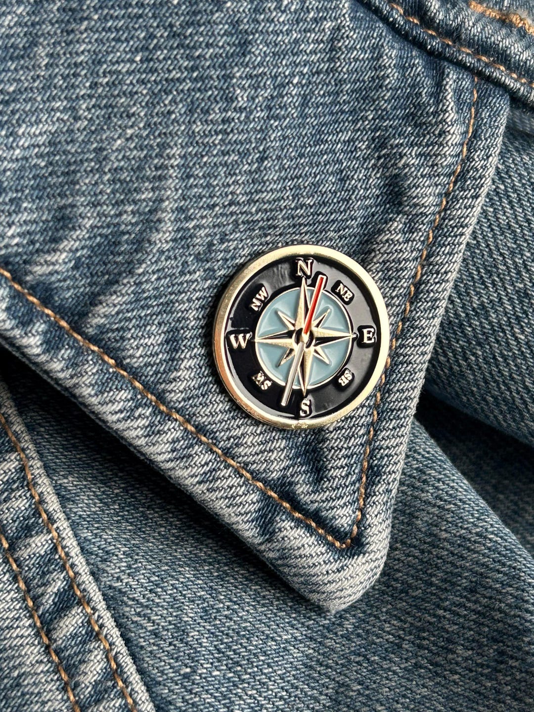 Compass Enamel Pin - Vintage Outdoor Travel Brooch - Nautical Badge ...