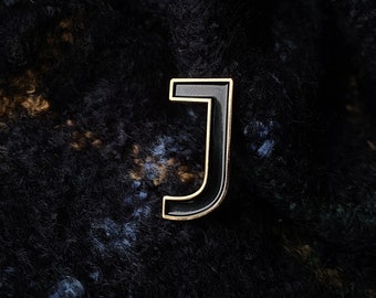 Letter Pin - Black Letter J Lapel Pin -  Initial Letter Patch - Alphabet Badge - A-Z Enamel Pin  - Font Pin