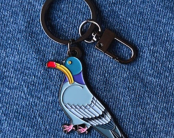 Brelok/zawieszka do torby z emalii w kształcie gołębia - zawieszka z emalii w kształcie ptaka - zawieszka w kształcie gołębia w stylu kawaii - uroczy brelok do torby z ptakiem, miejski prezent dla miłośnika ptaków