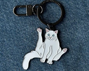 Sitting Cat Keychain/Bag Charm - White Kitten Pendant - Licking Herself Kitty Charm - Cute Hillarious Pussycat -Cuddlepaws Smudge Grumpy Cat