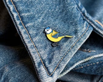 Eurasian Blue Tit Enamel Pin - Small Yellow Blue Bird Enamel Pin - Birds Lover Gift - Cute Little Bird Lapel Pin - Cyanistes caeruleus *